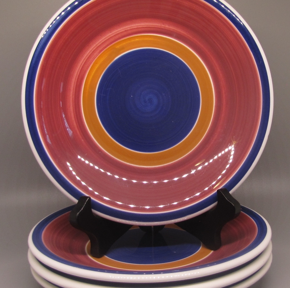 Furio Set of 4 Salad/Desert Plates Made in Italy Colbalt Ble Orange Red